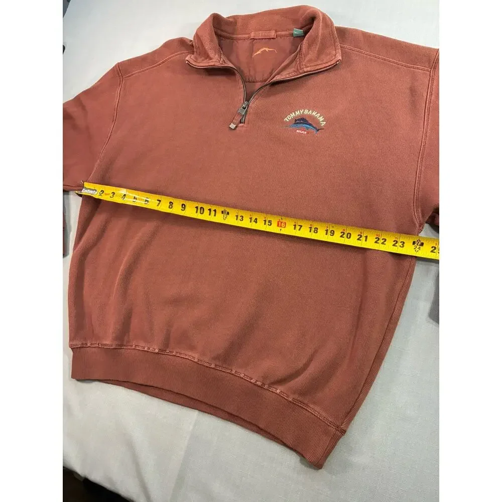 Tommy Bahama Relax 1/4 Zip Pullover Brown Mens Large Cotton Island Resort wear